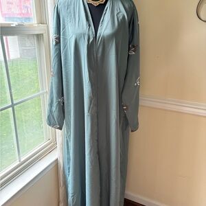 Elegant Blue Embroidered Long Dress